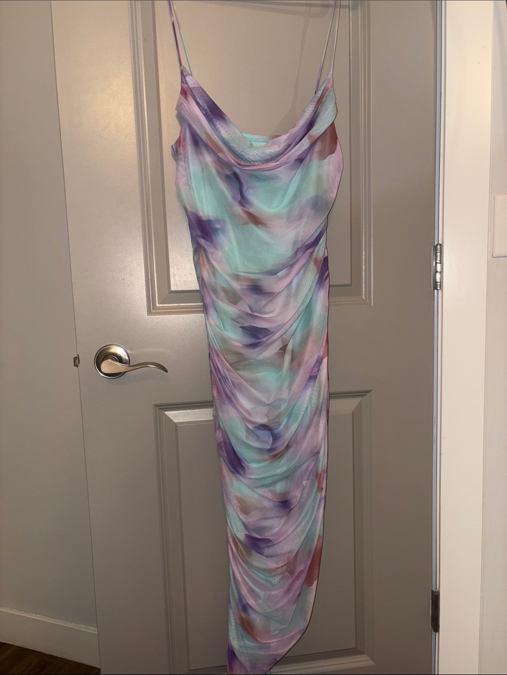 Pastel Watercolor Cowl Neck Slip Dress in Mint & Lavender